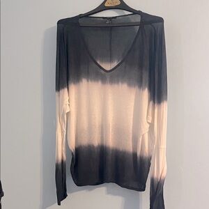 Forever 21 Navy and White Ombré Sheer Long Sleeve Top S